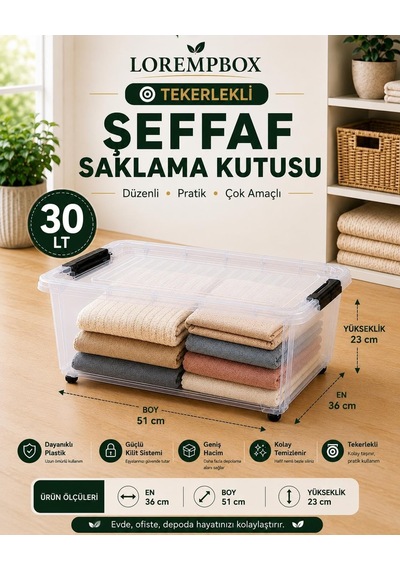 Lorempbox 30 Lt Tekerlekli Şeffaf Saklama Kutusu 2'li Set Diğer