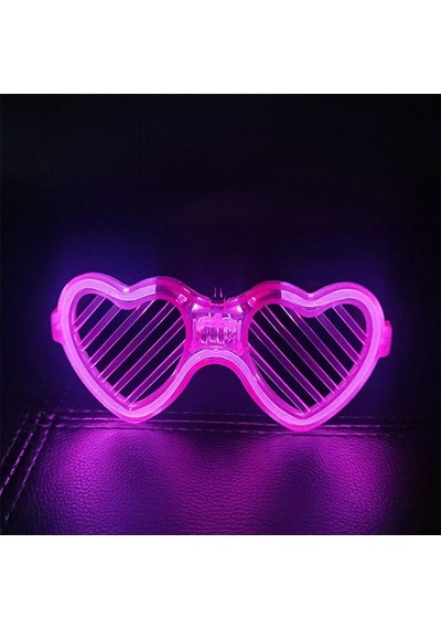 Pembe Led Işıklı Kalp Gözlük 3 Modlu Parti - Glow Gözlüğü 5286