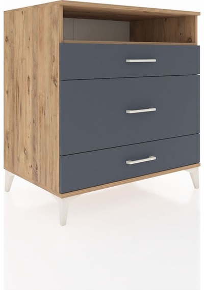 Kronos Şifonyer Tek Raflı 3 Çekmeceli 88x59x96 Çam-antrasit Çam