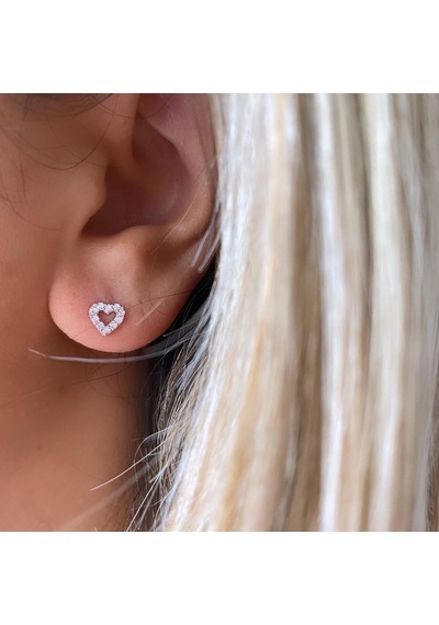 Simurg Jewellery 14 Ayar Beyaz Altın Kalp Küpe