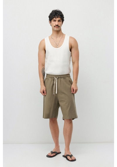 Vamos Basic Oversize Keten Şort Haki