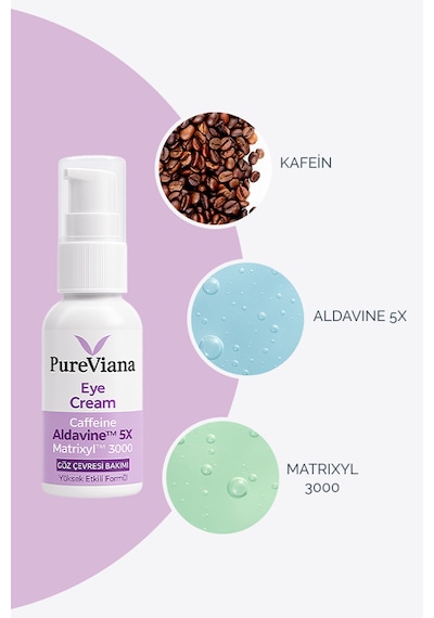Pureviana Göz Kremi 30ml Kafein + Peptit + Hyaluronik Asit Morluk, Göz Altı Torbası Ve Karşıtı