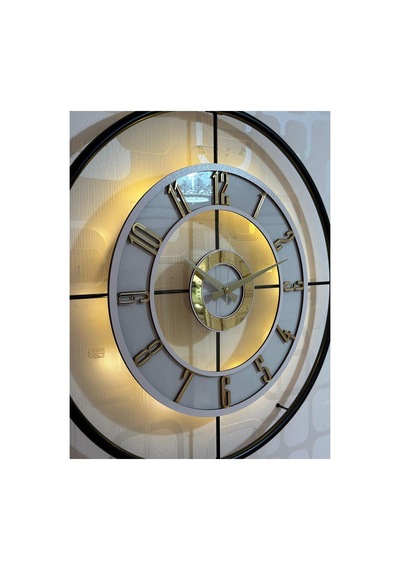 Pey Aksesuar Metal Camlı Duvar Saati 60x80 Cm Büyük Boy Işıklı Gerçek Cam Siyah-seffaf-beyaz-gold M61-siyah-seffaf-beyaz-gold