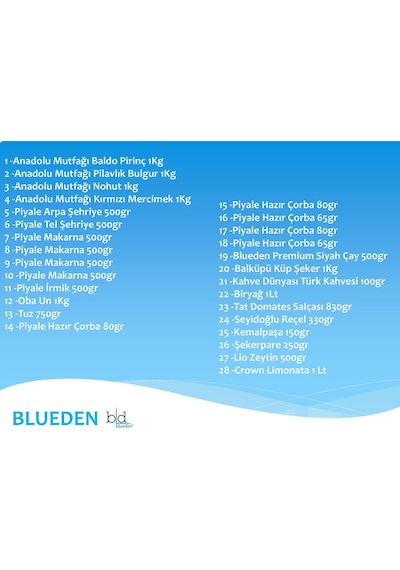 Blueden Kurban Kumanya Yardım Erzak Kolisi 28 Parça 2 Nolu Paket