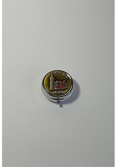 Mini Taşınabilir Cep Küllüğü - Mini Cep Küllüğü - Çanta Küllüğü 5cm - İstanbul Galata Desenli Kapaklı Metal Mini Kül Tabağı