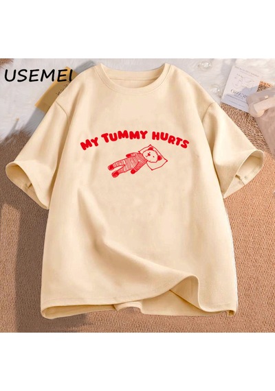 Flood Of Style Benim Karın Acıyor Ayı Meme Grafik T Shirt Pamuk Kısa Kollu T-shirt Boy Adam Giysileri Komik Haki
