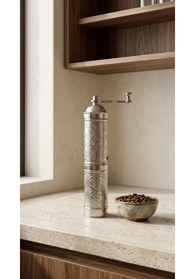 Aura Copper Nostaljik Manuel Kahve Karabiber Değirmeni 22 Cm Bakır Öğütücü - Gümüş