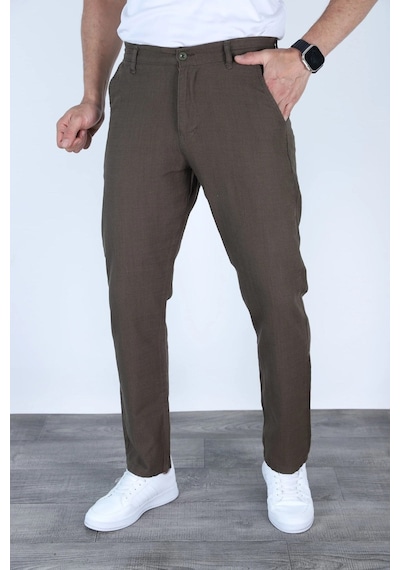 Myrab Denim Yazlık Rahat Kalıp Keten Pantolon Füme Kahverengi