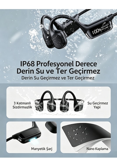 34g Hafif Kemik İletimli Kulaklık, 32gb Mp3/flac Desteği, Ipx8 Su Geçirmez, Spor Siyah
