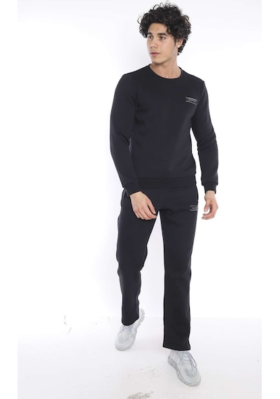 Escetic Erkek Spor Siyah Kışlık Sweatshirt Takım, 3 İplik (İçi Şardonlu)