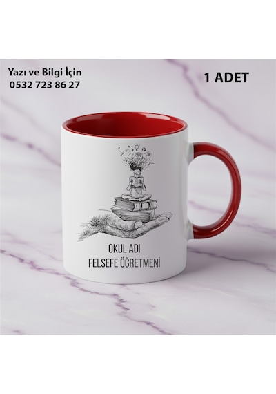 Felsefe Öğretmeni Ve Öğretmenler Günü İçin Kişiye Özel İsim Baskılı Kupa Bardak Öğretmene Hediyelik Kırmızı