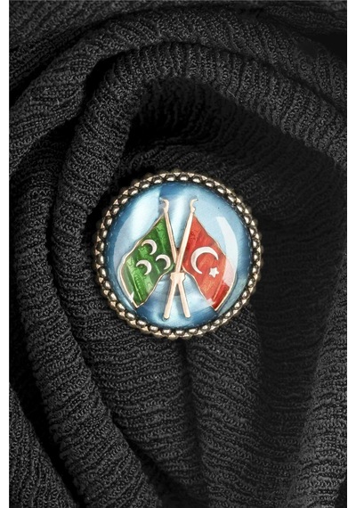 Mavi Mineli Osmanlı Ve Türk Bayraklı Gümüş Rozet