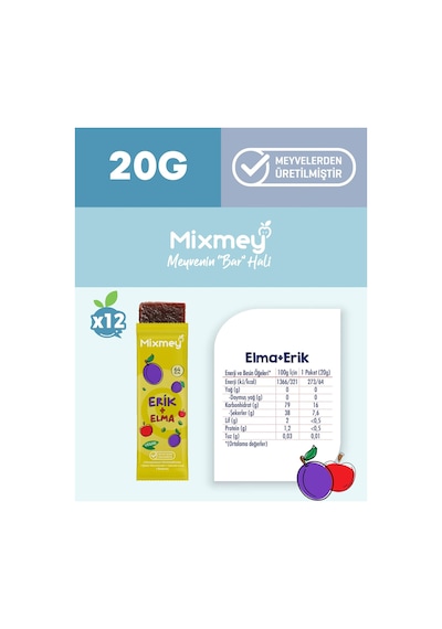 Mixmey Erik Meyve Barı 12 Adet | Atıştırmalıklar – Vegan, Glutensiz, Koruyucusuz (20GR X 12 ADET)