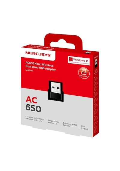 Tp-lınk Mercusys Ma20n Ac650 Nano 2.4ghz,5ghz Wi-fi Usb Adapter