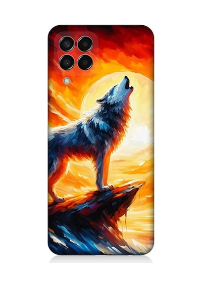 Samsung Galaxy M33 Uyumlu Kayalıkta Uluyan Kurt Yalnızlığı Desenli Silikon Kılıf Çok Renkli