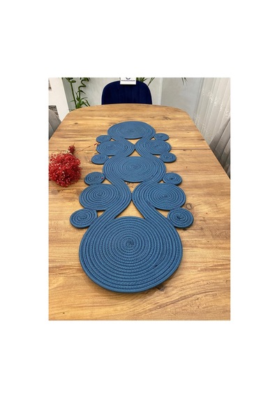 Jüt, Hasır,sarmal Model, Dekoratif Masa Örtüsü, Runner 40x110 Cm, Sehpa Örtüsü, Bohem Tarzı Petrol Petrol