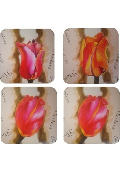 Ahşap Bardak Altlığı 4 Adet Çiçek Desen 59x9cm Çok Renkli
