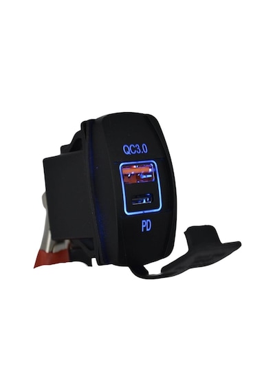 12v-24v Telefon Şarj Cihazı 3.1 A Usb/ Type-c Anahtar Tipi Mavı Işık
