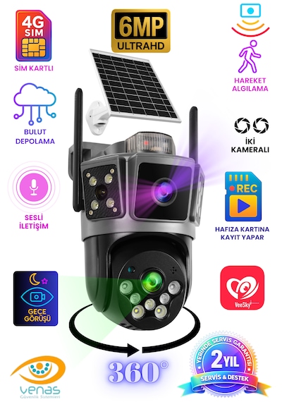 Sim Kartlı Solar Panelli Hareket Sensörlü Güvenlik Kamerası
