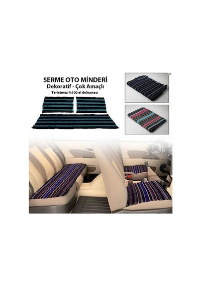 Oto Koltuk Kılıfı Kilim Minder Seti 2 Ön 1 Arka 3 Parça Set Serme Terletmez %100 El Dokuması Dayanıklı Yıkanabilir Kaliteli Kumaş