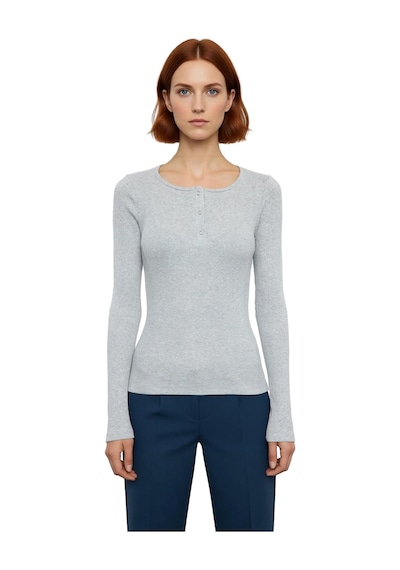 Ersefa Stil Kadın Çıtçıtlı Fitted Vücuda Oturan Fitilli Esnek Bluz Regul Gri Melanj