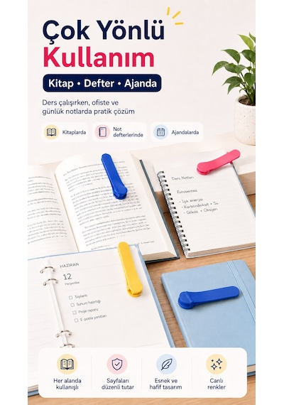 Otomatik Akıllı Kitap Ayracı 3'lü Set Silikon Kitap Ayracı Okuma Klipsi