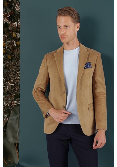 Efor Camel Kadife Slim Fit Çift Yırtmaçlı Mono Yaka Casual Ceket CAMEL Efor Camel Kadife Slim Fit Çift Yırtmaçlı Mono Yaka Casual Ceket CAMEL