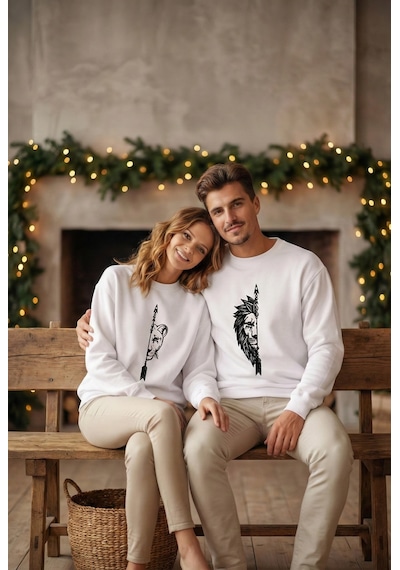 Primemagazam Sevgililer Günü Baskılı Oversize Bisiklet Yaka Sweatshirt - Beyaz Çeşitli