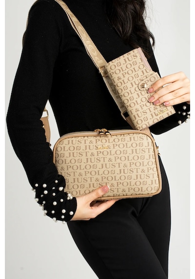 Just Polo Kadın Orta Boy Baskılı Şık Omuz Çantası Ve Cüzdanı Kombin Shopper K232053mh Bej 99190253