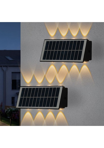 2 Adet 20 Watt, Güneş Enerjisi İle Çalışır Çok Kaliteli Dış Mekan Led Aplik Solar Bahçe Duvar Aplik Gün Işığı - Sarı