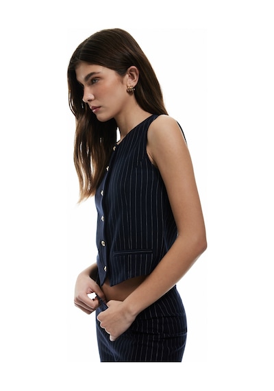 Koton Slim Fit Kolsuz Düğmeli Bisiklet Yaka Yelek Beyaz Çizgili 5sak30025ek Beyaz Çizgili Çok Renkli