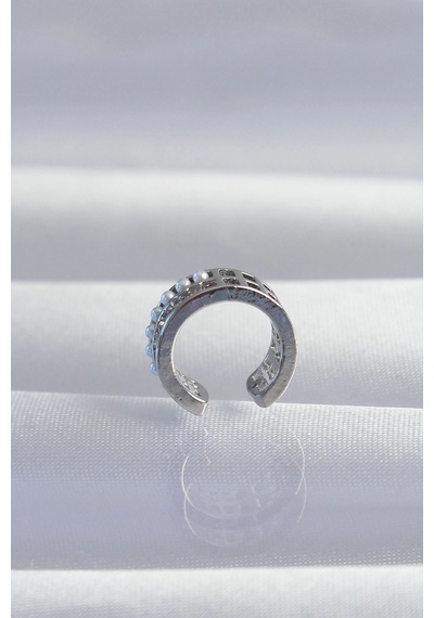 Pirinç Gümüş Renk İncili Baget Taşlı Earcuff Küpe 5886 Çok Renkli