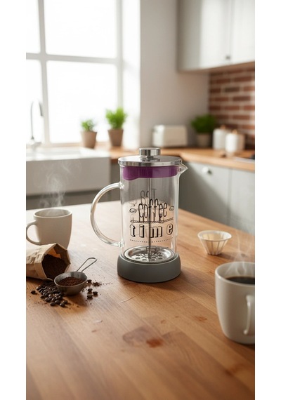 French Press - Filtre Kahve Ve Bitki Çayı Demliği 600ml Gri Çok Renkli