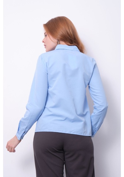 Pera Moda Kadın Basic Gizli Düğme Özellikli Gömlek Mavi