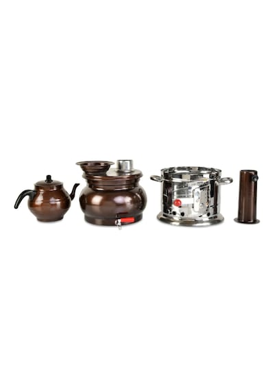 Bakır Görünümlü Aliminyum Odunlu Semaver +  Demlik