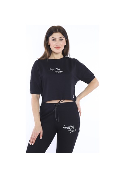 Kadın-Alt-Üst T-Shirt Takım, Rahat Kesim-3821 Siyah