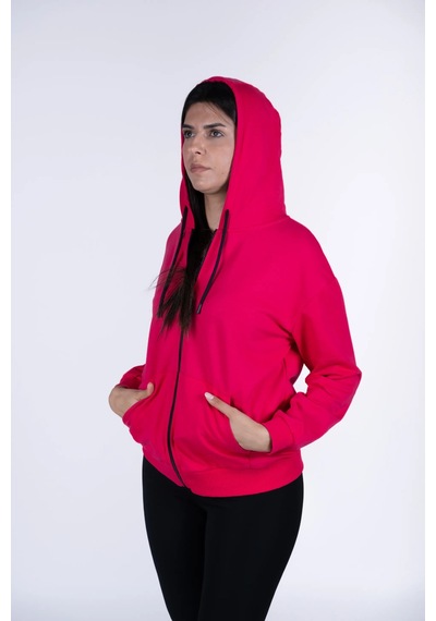 Defys Defy S Kadın Oversize Kapüşonlu Fermuarlı Cepli Sweatshirt Fuşya - 527346818 Fuşya
