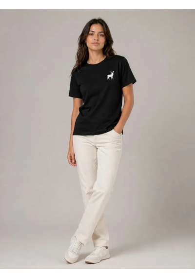 Efnaz Style Minimal Geyik Logolu Tişört Bisiklet Yaka Kısa Kol Yazlık T-shirt - Siyah