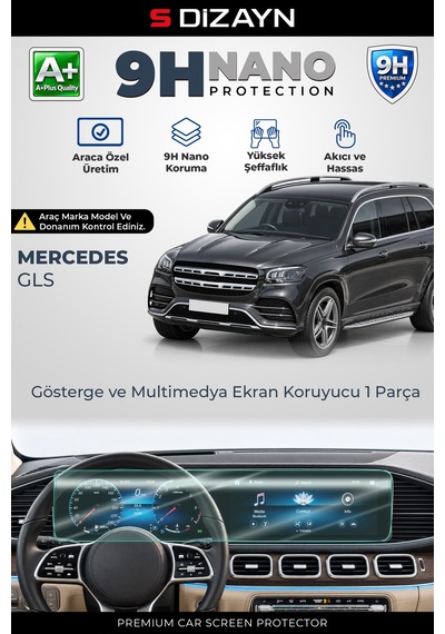 S-dizayn Mercedes Gls 12.3 İnç 9h Nano Gösterge Ve Multimedya Ekran Koruyucu 1 Parça Parlak 2019 Üzeri A+ Kalite