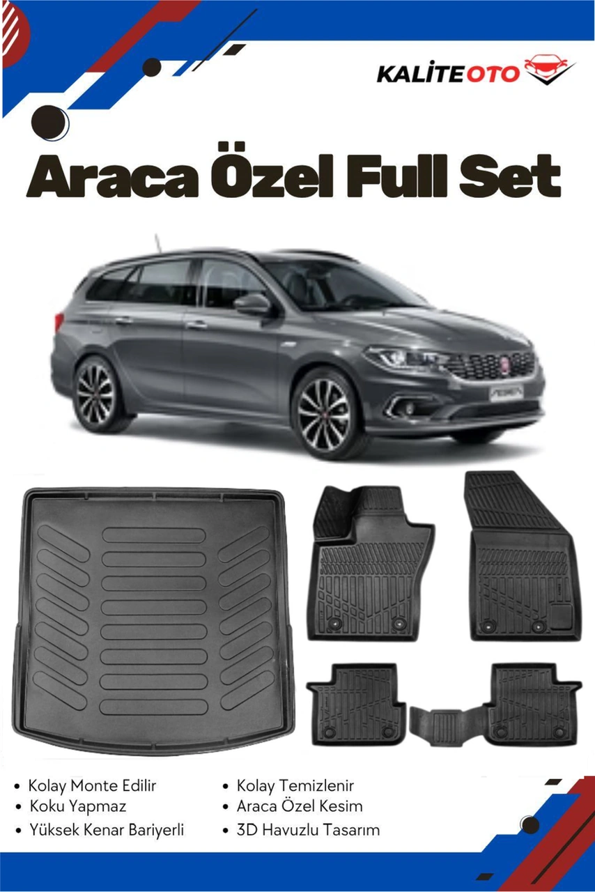 Fiat Egea Station Wagon 2016-2017-2018-2019-2020 Model Yumuşak Paspas+üst Bagaj Havuzu Seti
