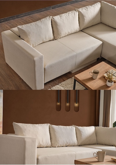 Kagu Corner Poly-l Köşe Takimi-Kanepe-Yatak-Dinlenme Krem