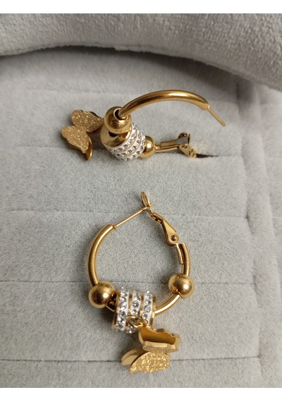Kelebek Model Zirkon Taşlı Gold Renk Küpe Gold