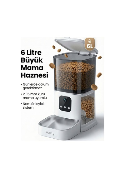 Otomatik Mama Kabı Wifi Kontrollü 6l Akıllı Kedi & Köpek Mama Makinesi