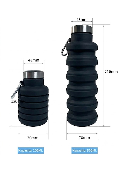 Katlanır Siyah Silikon Matara 800ml