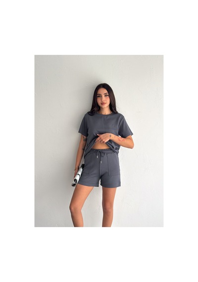Gugus Kadın Kısa Şortlu/t-shirt 2li Takım Modal Kumaş Gri
