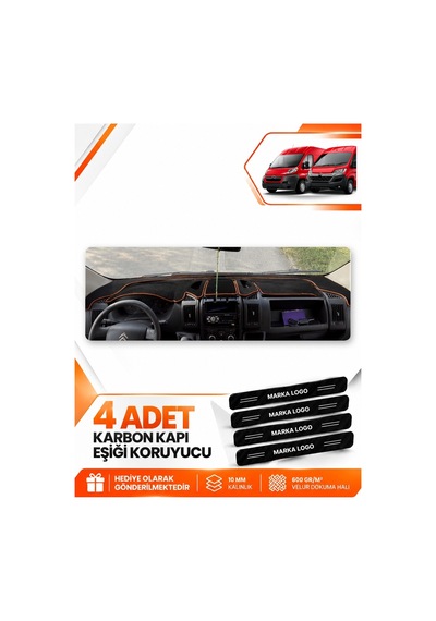 Citroen Jumper 2006-2024 Uyumlu Ön Torpido Koruma Kılıfı Halısı Örtüsü - Siyah Kahverengi