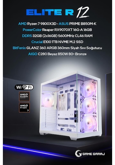 Game Garaj ELITE-R12 R7-9800X3D RX9070XT 32 GB 1 TB SSD Free Dos Oem Paket Masaüstü Oyuncu Bilgisayarı