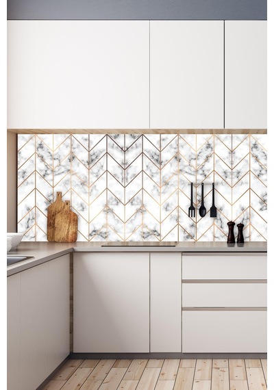 MSticker Mutfak Tezgahı Arası Folyo Kaplama Laminasyonlu Geometrik Gold Desen
