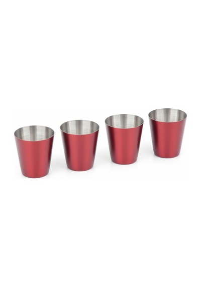Paslanmaz Çelik İçki Matarası 4 Shot Bardak & Huni Seti 8oz 240 Ml Kamp Outdoor Cep Matarası Kırmızı