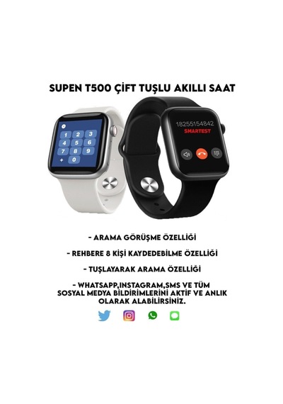 T500 Çift Tuş Akıllı Saat Ios Andorid Destekli Arama Özelliği Sensörlü Smartwatch